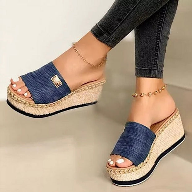 Platform Wedges Slippers Women Sandals Heeled Shoes Casual Summer Slides Slippers