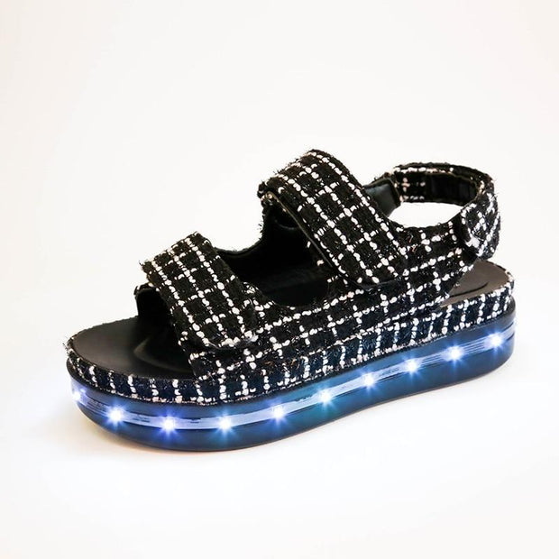 Summer Fashion LED Flash Colorful Flats Sandals Open Toe Platform Sandals Shoes Women Casual Shoes Ladies Beach Shoes - Ernadi