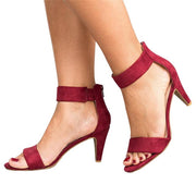 Women Flock Heel Sandals Leopard High Heels Buckle Strap Sandal Shoes
