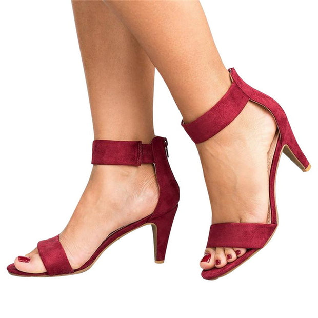 Women Flock Heel Sandals Leopard High Heels Buckle Strap Sandal Shoes