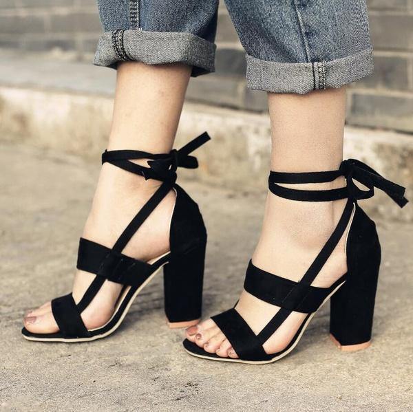 Cross Strap High Heel Thick Heel Plus Size women Shoes Sandals - Ernadi