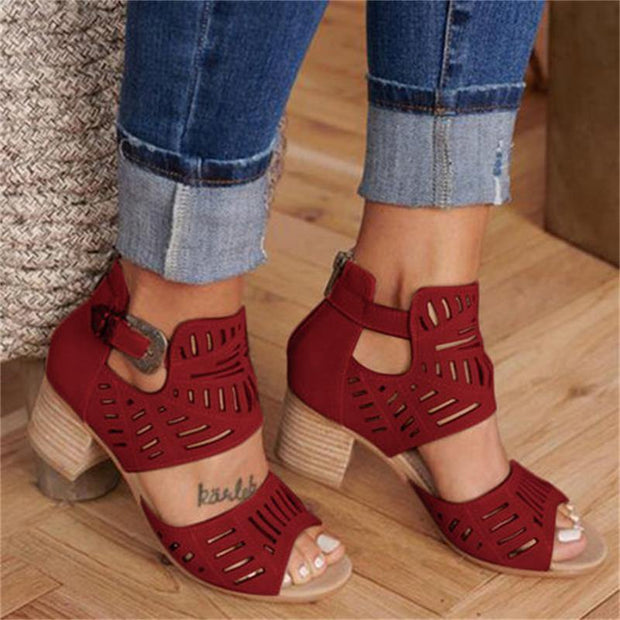 Chunky Heel Summer Slip-on Buckle Wedge Sandals - Ernadi