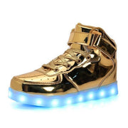 LED Children Shoes USB Charging Basket Shoes With Light Up Kids Unisex Luminous Sneakers Gold silver - Ernadi