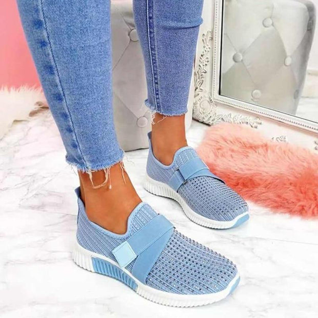 Women Sneakers Bling Rhinestone Ladies Shoes Slip On Comfortable Sole Running Walking Shoes Female Flat Sports Shoes - Ernadi