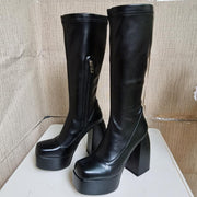 Over The Knee Boots Black High Heel Women's Shoes
