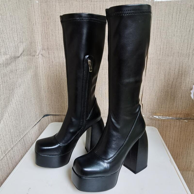 Over The Knee Boots Black High Heel Women's Shoes