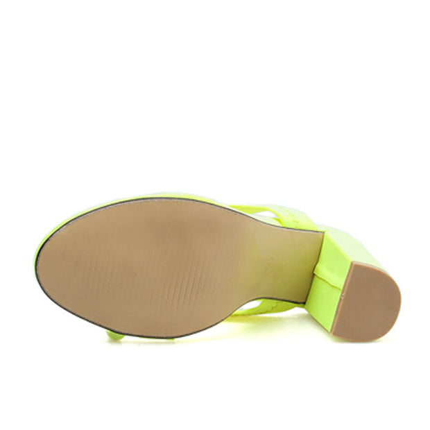 Summer Slippers Sandals Square heel Stretch Fabric Hollow Women Slippers Fluorescent green