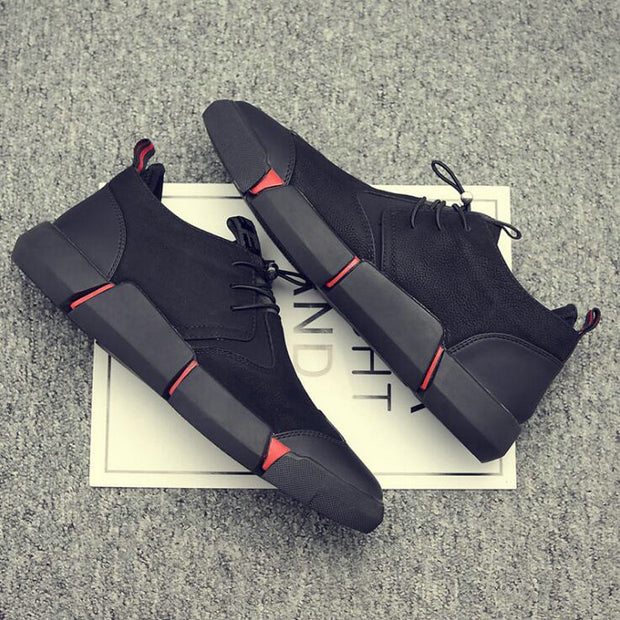 Men's Leather Casual Shoes Breathable Sneakers Black - Ernadi