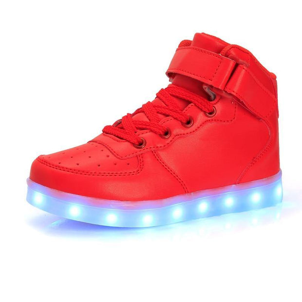 LED Children Shoes USB Charging Basket Shoes With Light Up Kids Unisex Luminous Sneakers Gold silver - Ernadi