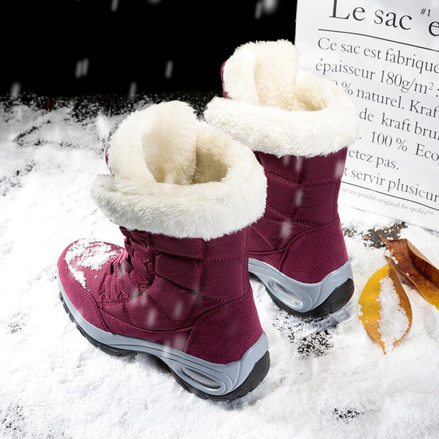 Women Boots Winter Keep Warm Mid-Calf Snow Boots Ladies Lace-up Comfortable Waterproof Booties