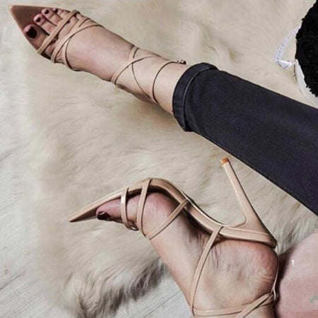 Thin Belt Pointed Fish Mouth High Heels Sandals