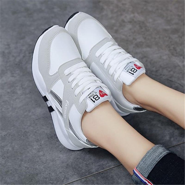 Running Shoes White Sport Sneakers Wedge Platform Heels Female Leisure Sneakers Lady Plus Size - Ernadi