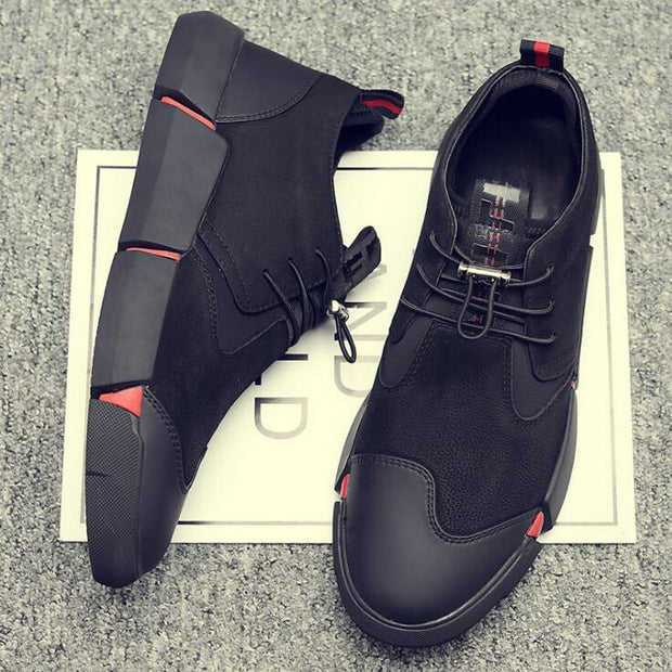 Men's Leather Casual Shoes Breathable Sneakers Black - Ernadi