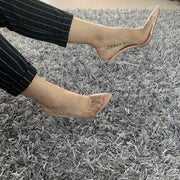 Transparent Pumps Pointed Toe Chain Design Crystal Heel Stiletto - Ernadi