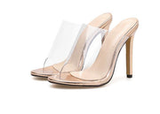 PVC Champagne Slippers Open Toed Thin Heels Women Transparent Heel Sandals Slides Pumps - Ernadi