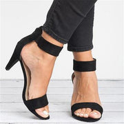 Women Flock Heel Sandals Leopard High Heels Buckle Strap Sandal Shoes