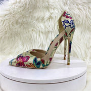 Gold Embroidered Hollow High Heel Pointed Shallow Mouth Shoes