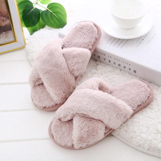 Slippers Plush Warm Home Slipper Indoor Ladies furry Slides Casual Shoes flip flops - Ernadi