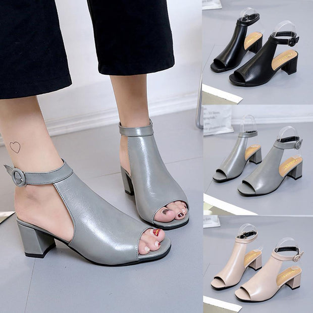Ankle High Heel Block Open Toe Shoes - Ernadi