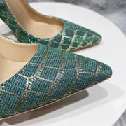 Glitter Embossed Crocodile Effect Women Pointy Toe High Heel Party Dress Shoes Ladies Chic Stiletto Pumps