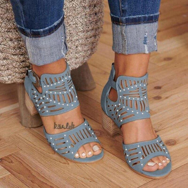 Chunky Heel Summer Slip-on Buckle Wedge Sandals - Ernadi