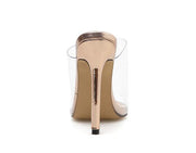 PVC Champagne Slippers Open Toed Thin Heels Women Transparent Heel Sandals Slides Pumps - Ernadi