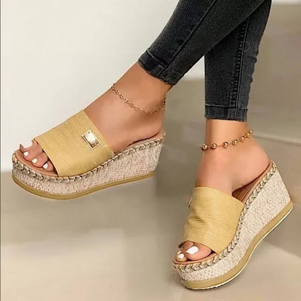 Platform Wedges Slippers Women Sandals Heeled Shoes Casual Summer Slides Slippers