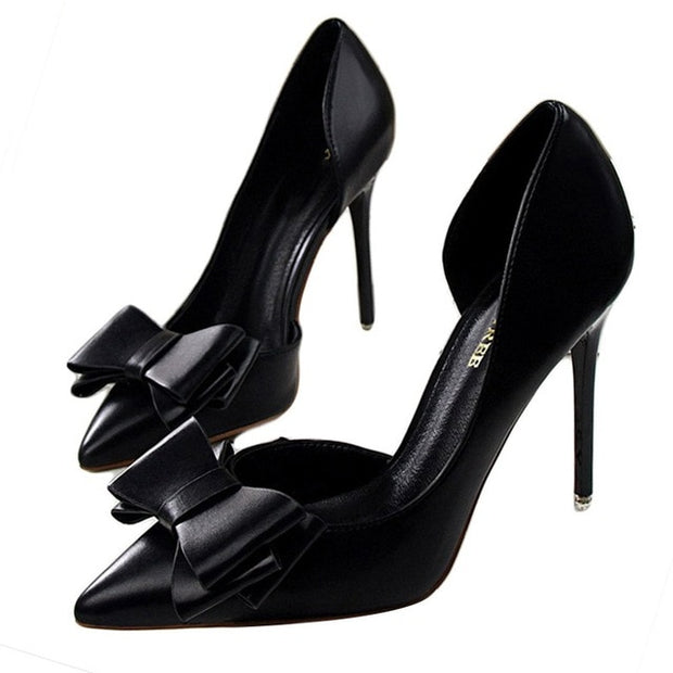 Bowknot high heel shoes side hollow pointed Stiletto Shoes women pumps