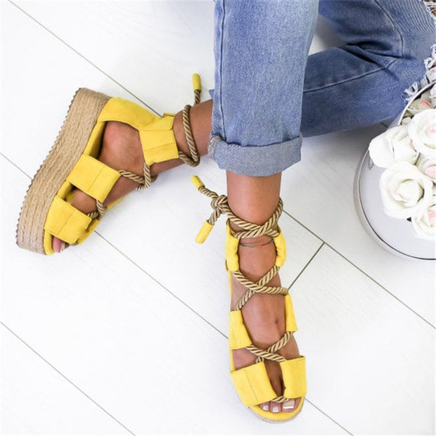 Espadrilles Fish Mouth Lace Up Platform Wedge Sandals