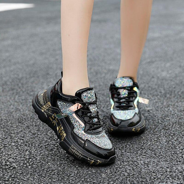 Chunky Sneakers Platform Spring Shoes Sequined Casual Bling Female Red Dames Dad Shoe - Ernadi