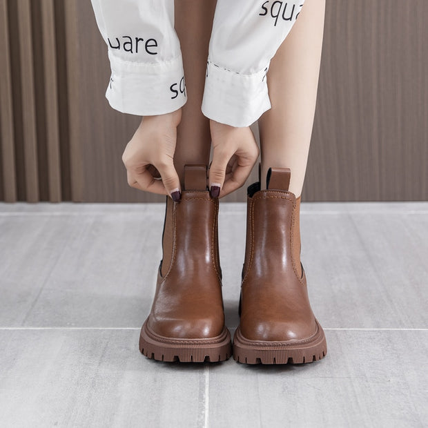 Genuine Leather Women’s Chelsea Boots Retro Ankle Martin Boots