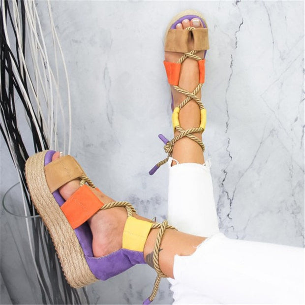 Espadrilles Fish Mouth Lace Up Platform Wedge Sandals