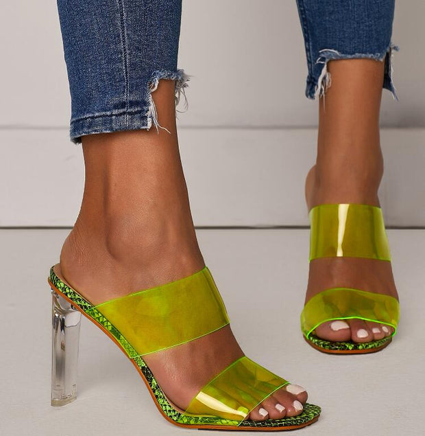 PVC Transparent Slippers Open Toes Transparent High Heels Slippers