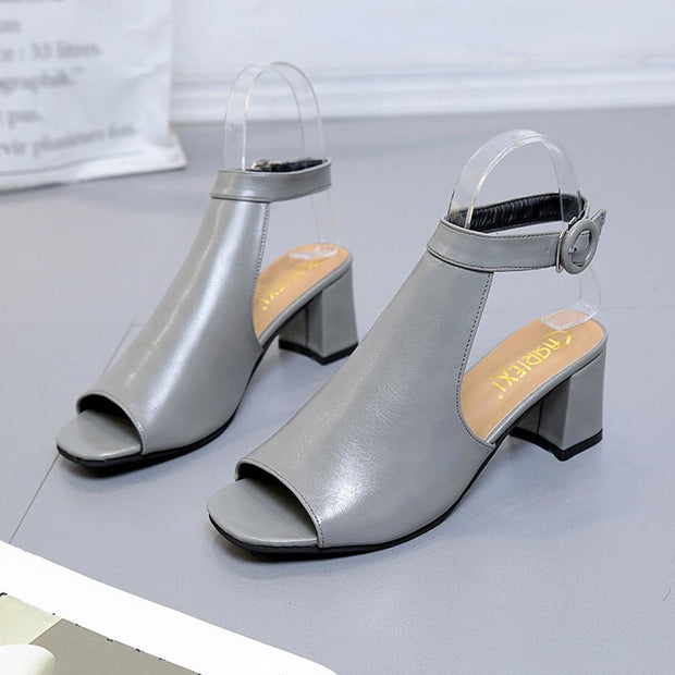 Ankle High Heel Block Open Toe Shoes - Ernadi