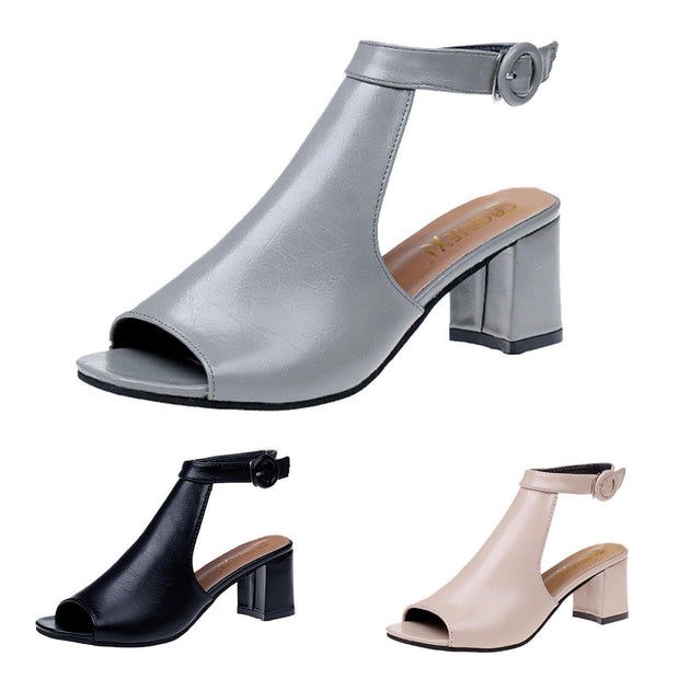 Ankle High Heel Block Open Toe Shoes - Ernadi