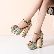 Leather women sandals gold roman gladiator sandals square heel pearl sandles women platform sandals big size 41 42 - Ernadi