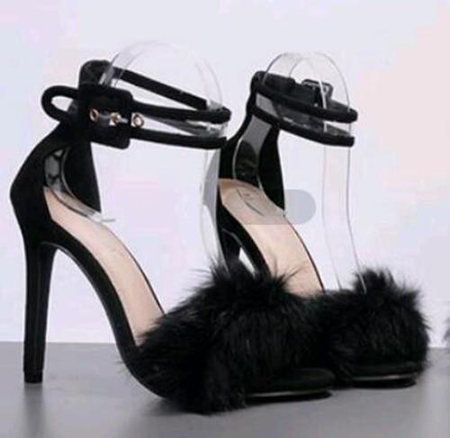 Ankle Strap Faux Fluffy Rabbit Sandal - Ernadi