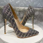Glitter Embossed Crocodile Effect Women Pointy Toe High Heel Party Dress Shoes Ladies Chic Stiletto Pumps