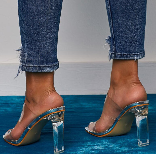 PVC Transparent Slippers Open Toes Transparent High Heels Slippers