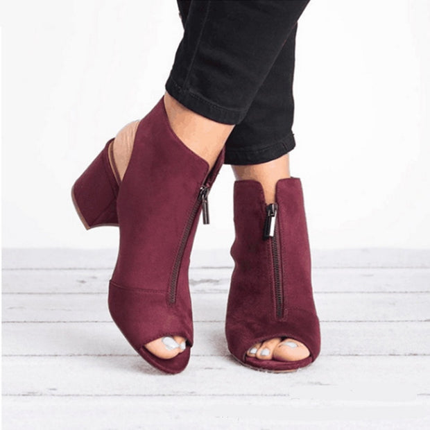 Faux Suede Leather Zipper Ankle Boots