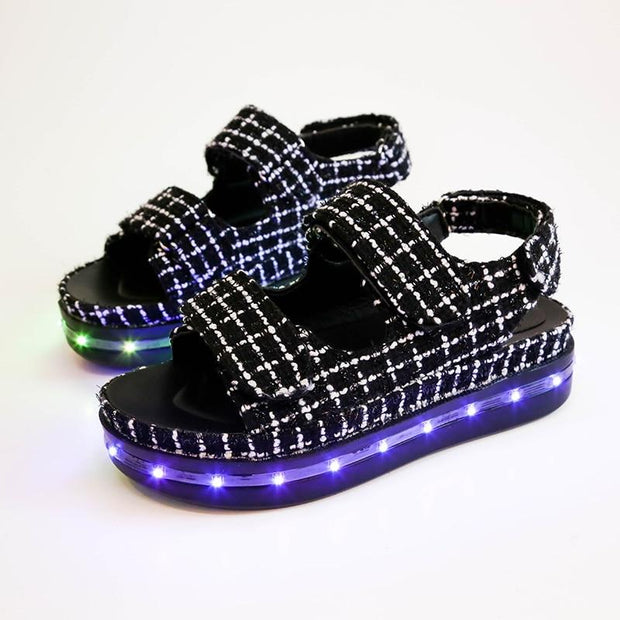 Summer Fashion LED Flash Colorful Flats Sandals Open Toe Platform Sandals Shoes Women Casual Shoes Ladies Beach Shoes - Ernadi