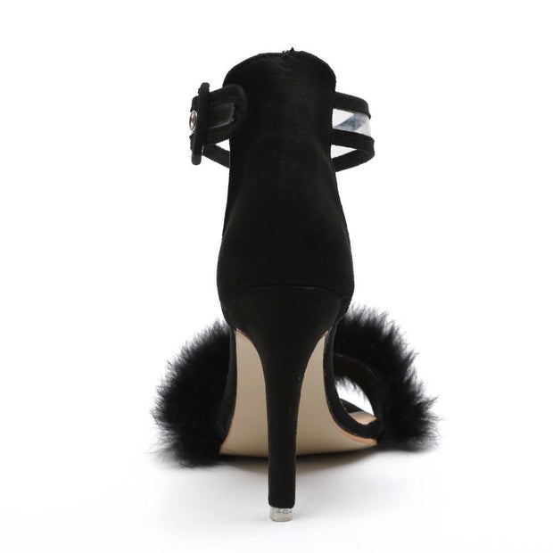 Ankle Strap Faux Fluffy Rabbit Sandal - Ernadi