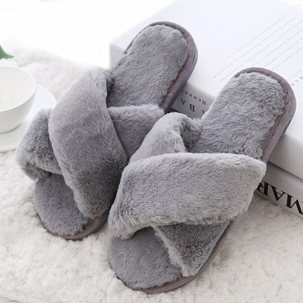 Slippers Plush Warm Home Slipper Indoor Ladies furry Slides Casual Shoes flip flops - Ernadi