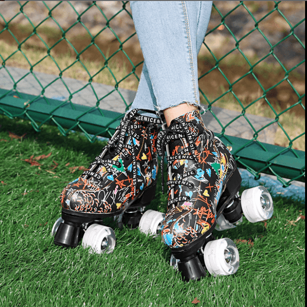 Children's adult double row skates roller skates double row wheel skates flash roller skating - Ernadi
