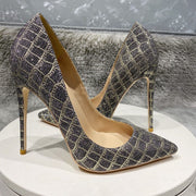 Glitter Embossed Crocodile Effect Women Pointy Toe High Heel Party Dress Shoes Ladies Chic Stiletto Pumps