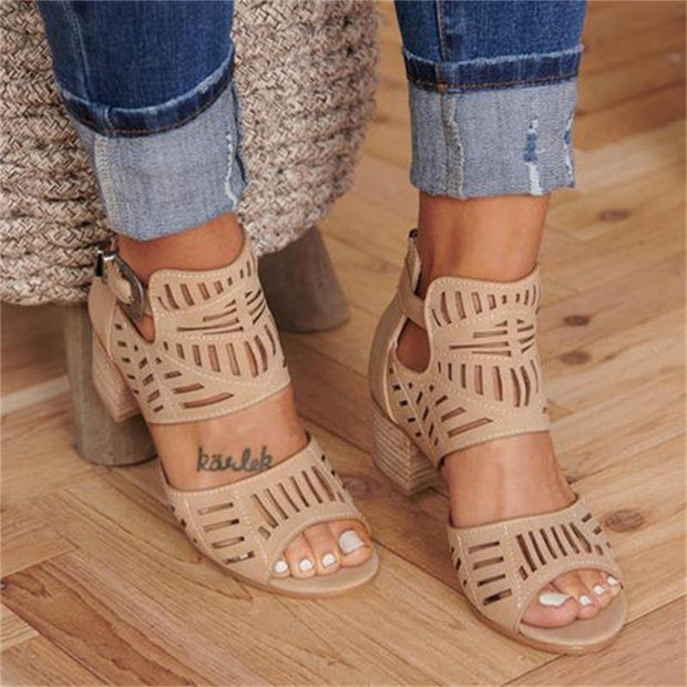 Chunky Heel Summer Slip-on Buckle Wedge Sandals - Ernadi