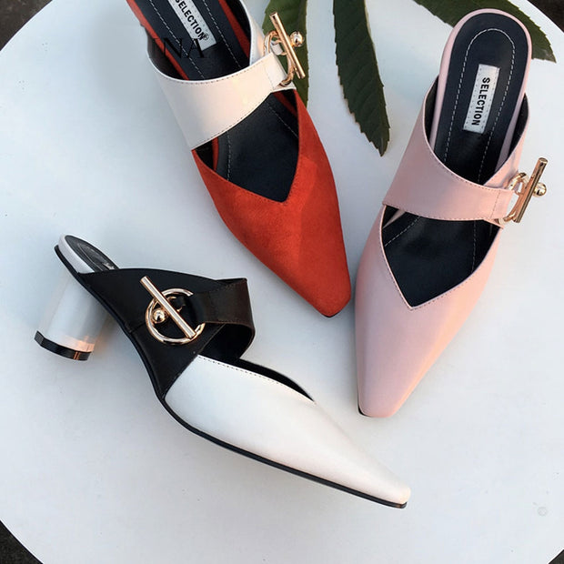 Pumps High Round Heel Fashion Square Toe Metal Decoration Casual Shoes - Ernadi