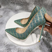 Glitter Embossed Crocodile Effect Women Pointy Toe High Heel Party Dress Shoes Ladies Chic Stiletto Pumps
