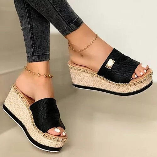 Platform Wedges Slippers Women Sandals Heeled Shoes Casual Summer Slides Slippers
