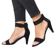 Women Flock Heel Sandals Leopard High Heels Buckle Strap Sandal Shoes